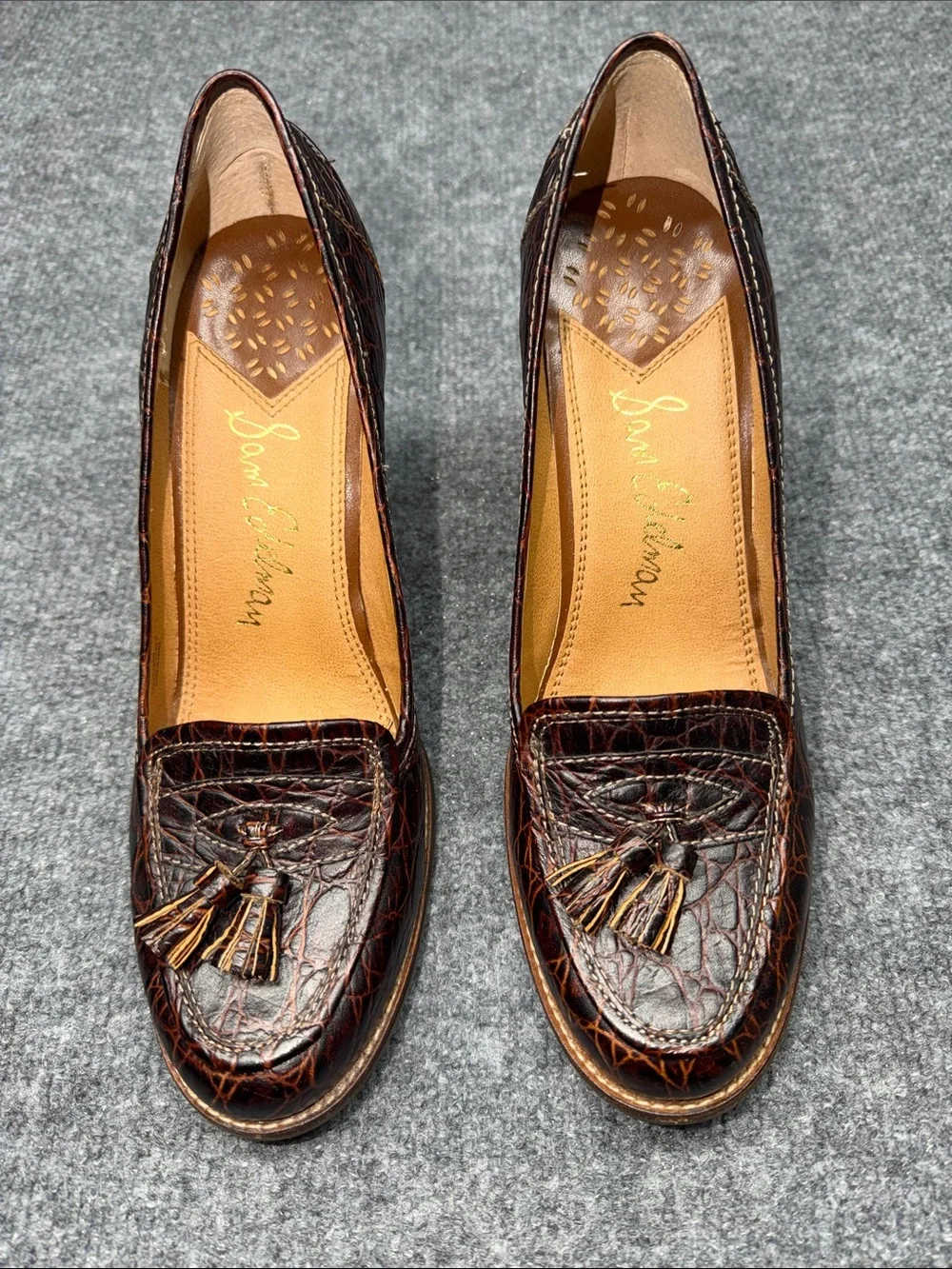 Sam Edelman Brown Croc-Embossed Tassel Loafers